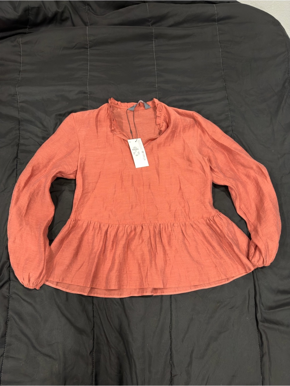 Primark Rust Ruffled Tie-Neck Peasant Blouse - Picture 2 of 6